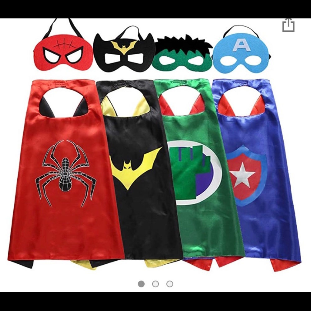 Set of four superhero capes and masks